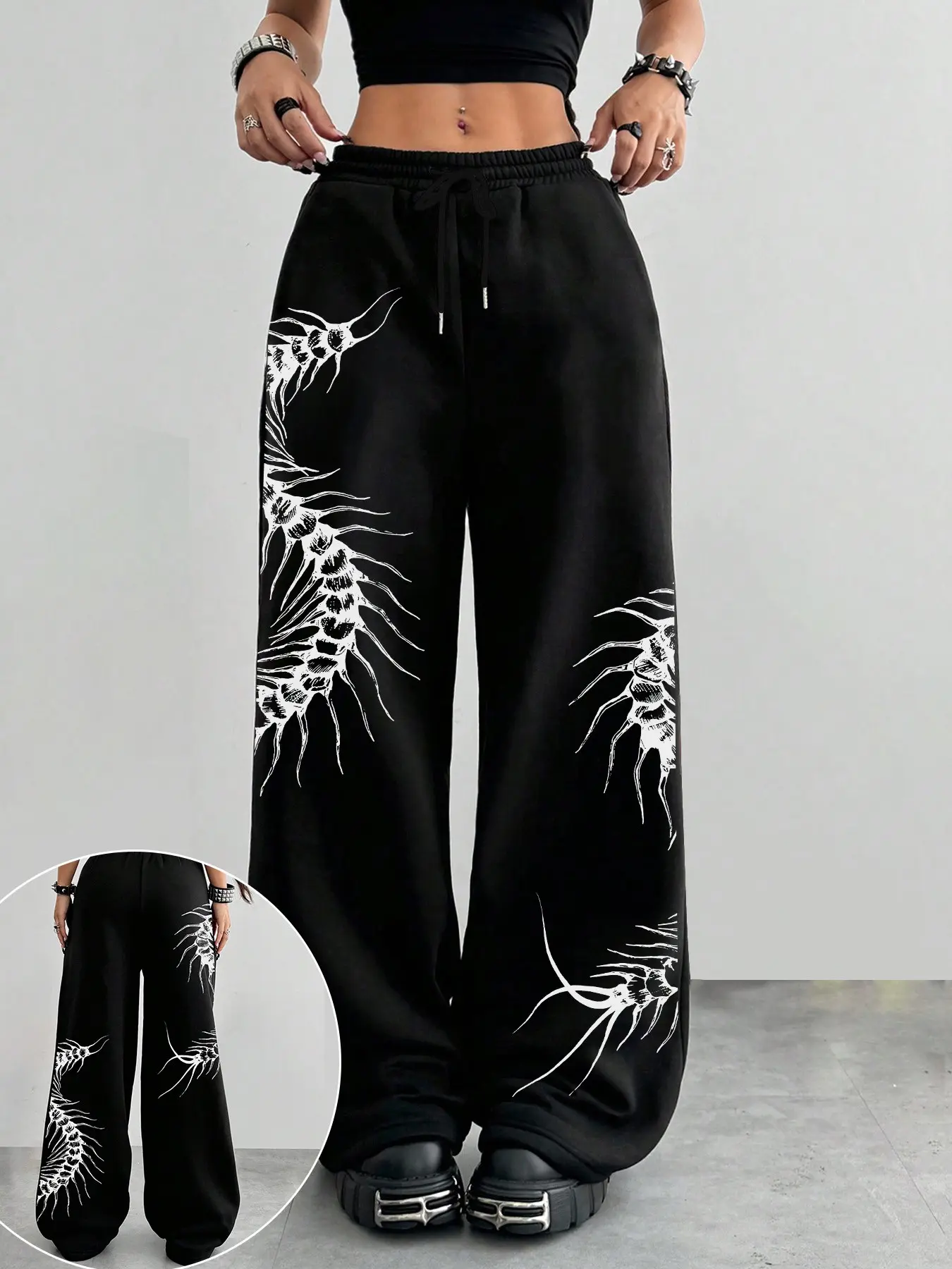 Women's High Waist Loose Fit Baggy Wide Leg Oversized Pants, All Season Trousers, Casual Comfy Pants, Spider Pattern Design, Punk Style, Casual Dark Aesthetic, Unique Fashion for All Seasons