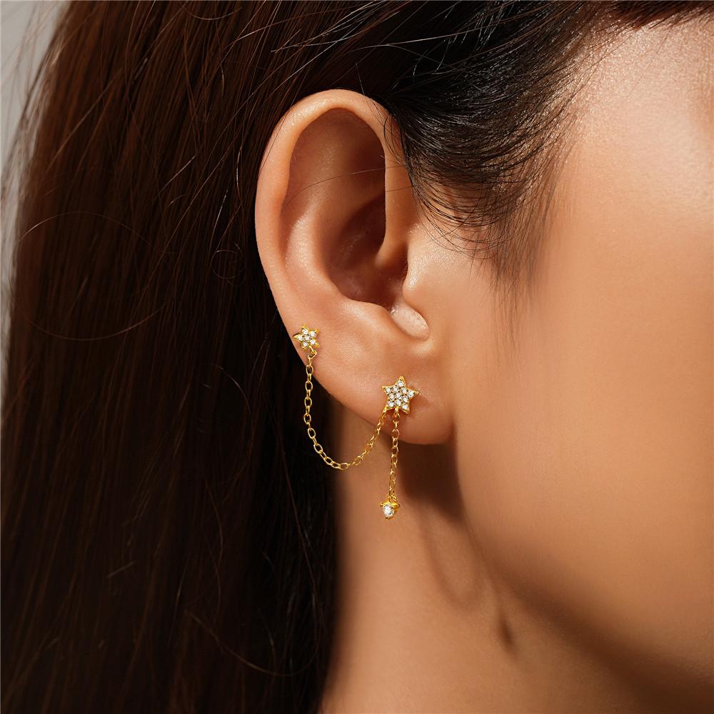 Silver Tassel Rhinestone Double Star Chain Drop Earrings Elegant Fashion Jewelry Accessories For Women Trendy Daily Wear Gifts For Her