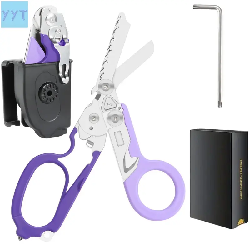 YYT1  6-In-1 Trauma Shears Set Tool Kit with Compatible Leather Case, Multi-Purpose Emt Tactical Cutting Scissors Nurses & Outdoor Use, Grafting Tool Includes Gift Box, Tools
