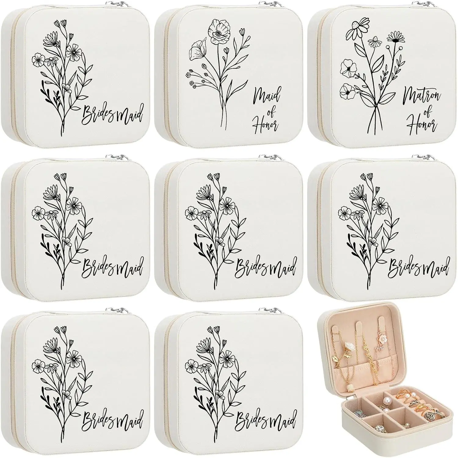 8 count Bridesmaid Proposal  Gifts Boxes Bridesmaid Maid of  Matron of  Wildflower Travel  Case Box for Women Wedding Gifts