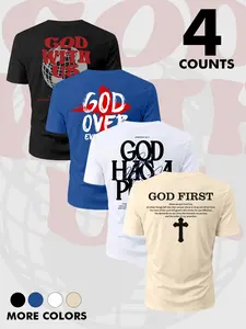 4 Colors God First Religious Cross & Bible Verse Back Print Crewneck T Shirt Men Women Inspirational Faith Graphic Short Sleeve Tee Casual Streetwear Top For Daily Church Gathering Vacation Weekend Outfits #springsaledeals2026 #faithtee