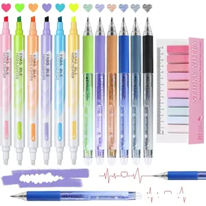 12 Pack Erasable Pen Set - 6 Colors Erasable Highlighters + 6 Colors Erasable Gel Pens, Smooth Writing No Bleed,  Erasable Markers for School, Office & DIY Art Crafts (12 Pack & Index Tabs)