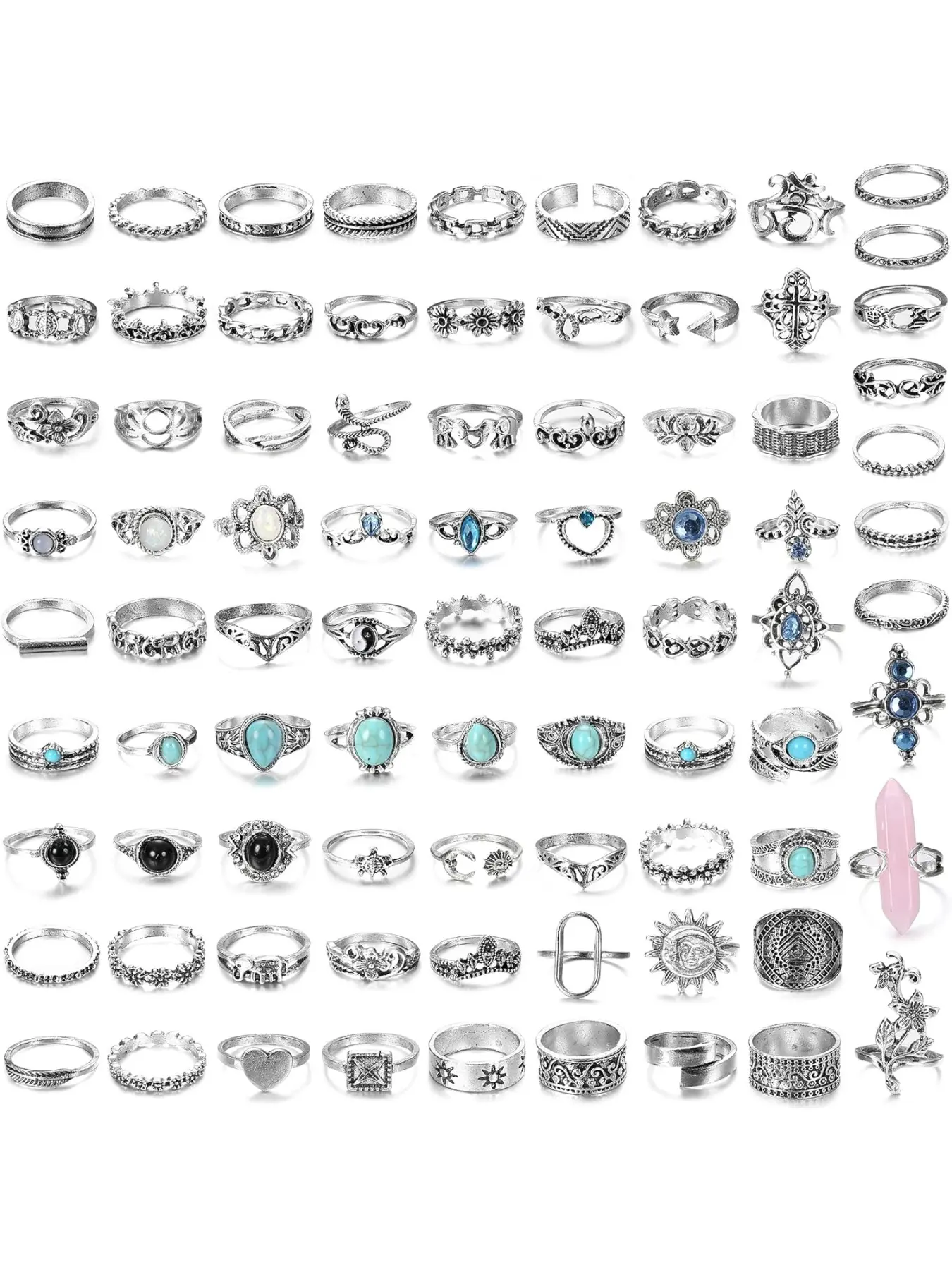 82 Pcs Vintage Silver Knuckle Rings Set Beautiful Rings for Women Teen Girls Bohemian Stackable Joint Finger Rings Retro Stone Crystal Stacking Midi Rings Pack