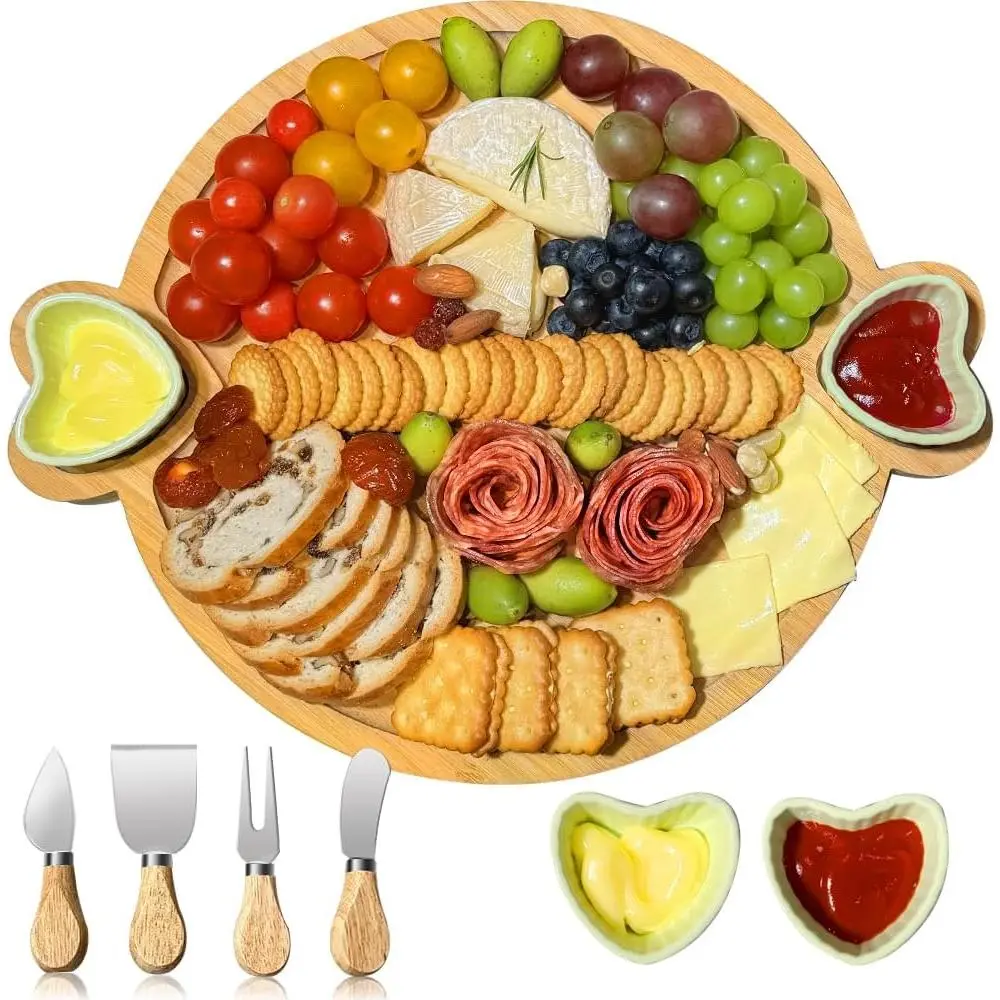 Charcuterie Boards,Cute  Cheese Board,House Warming Gifts  ,Wedding Bridal Shower ,Valentine Birthday Mother's Day for Women Mom,Round Meat Fruit Serving Tray Platter