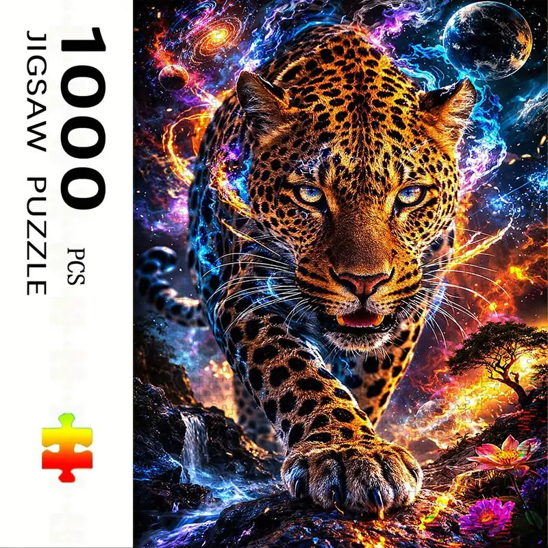 1000 Piece Leopard Theme Puzzle, Large Adult Family Interactive Toy, DIY Home Decor Brain Challenge, Holiday Scene, Durable Puzzle