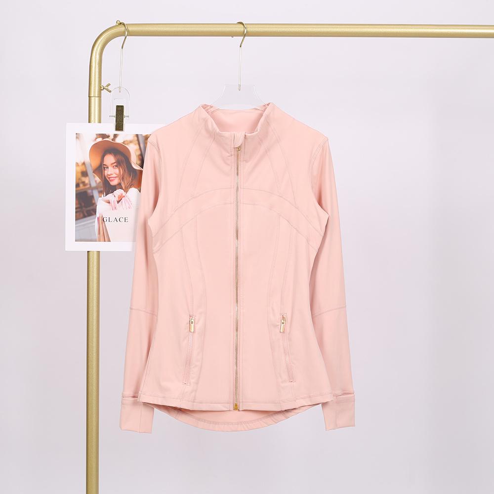 LULU  Same style  Women's Stand-Up Collar Gold Zipper Yoga Top, Spring-Style Fitted Top, Sports Jacket, Fitness Long-Sleeve Sun Protection Jacket