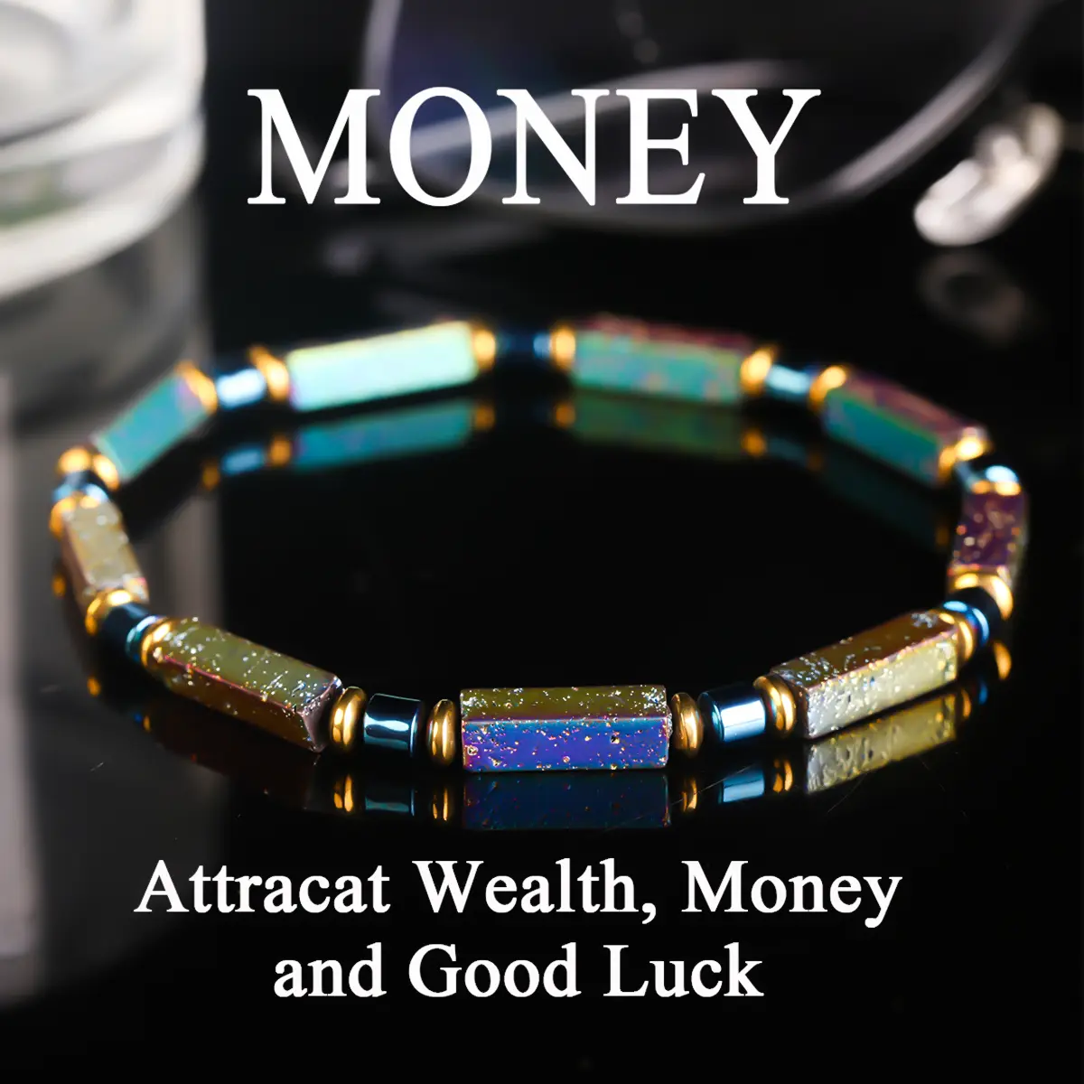 Casual Style Square Rainbow Hematite Money Bracelet, Attracting Wealth, Abundance, and Prosperity. Handmade Natural Stone Jewelry, Suitable for Daily Wear and Gift Giving