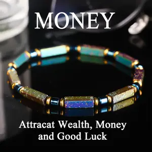 Casual Style Square Rainbow Hematite Money Bracelet, Attracting Wealth, Abundance, and Prosperity. Handmade Natural Stone Jewelry, Suitable for Daily Wear and Gift Giving