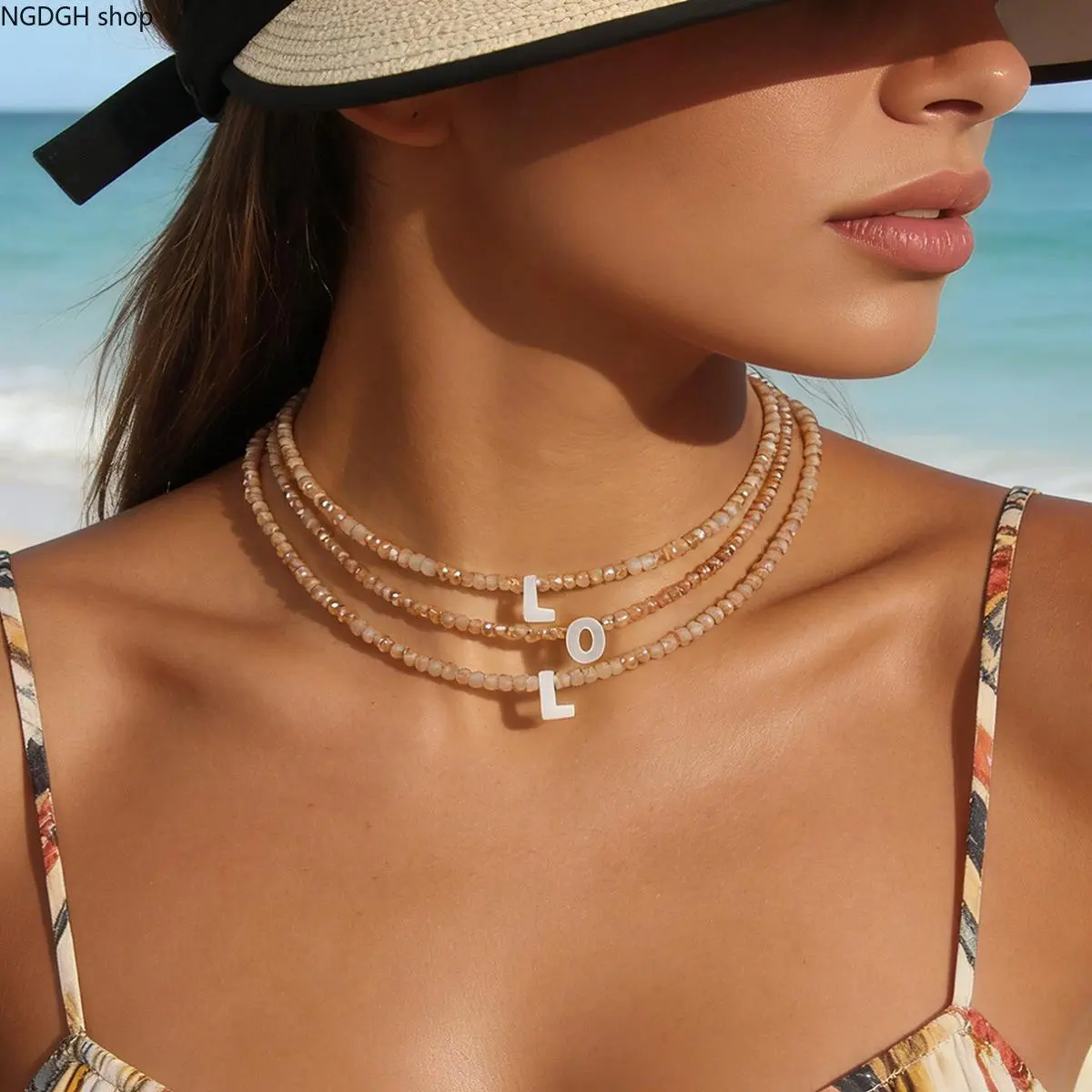 Women's Personalized Initial Necklace - Gold-Tone 3-Layer Shell Bead Chain, Chic Boho Coastal Female Letter Plain Hypoallergenic Comfort Fit Accessories (Sports & Outdoor Apparel Complement), Accessories For Women, Gifts For Women