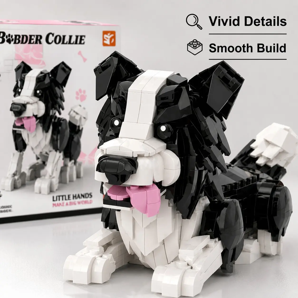 Build-A-Border Collie Puppy Building Blocks Toy, Educational Puzzle Model for Kids, Birthday Gift for Boys & Girls, Desktop Decoration