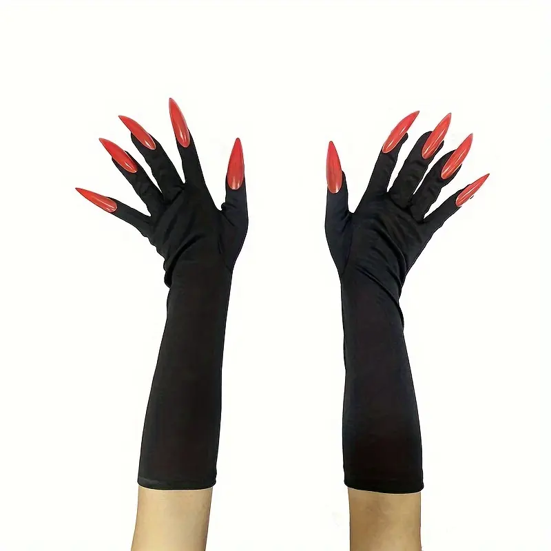 3PCS Cool Halloween Gloves with Long Ghost Claw Dress-Up Gloves Fashion Long Nail Role-Playing Halloween Additions Gloves