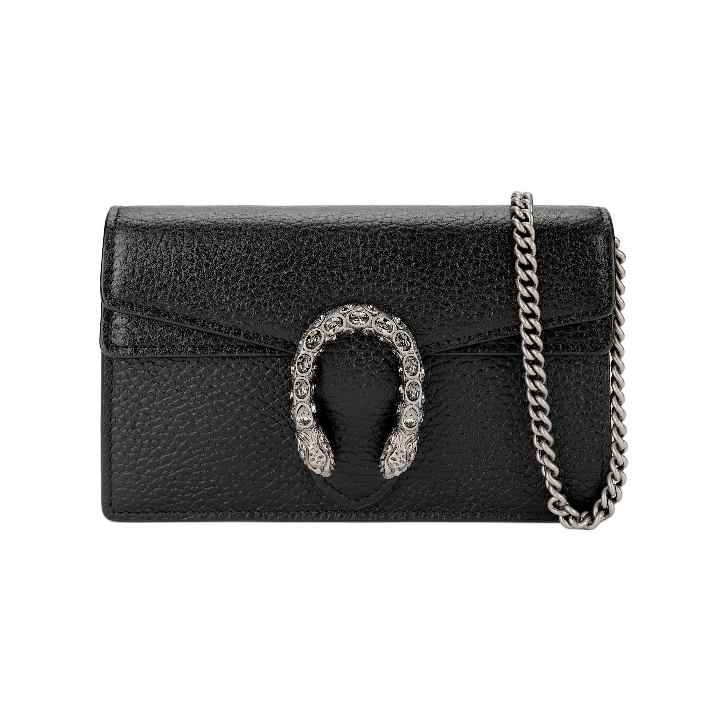 Gucci Dionysus Distressed Tiger-Head Clasp Chain Strap Leather Crossbody Bag for Women, Ultra-Mini Black