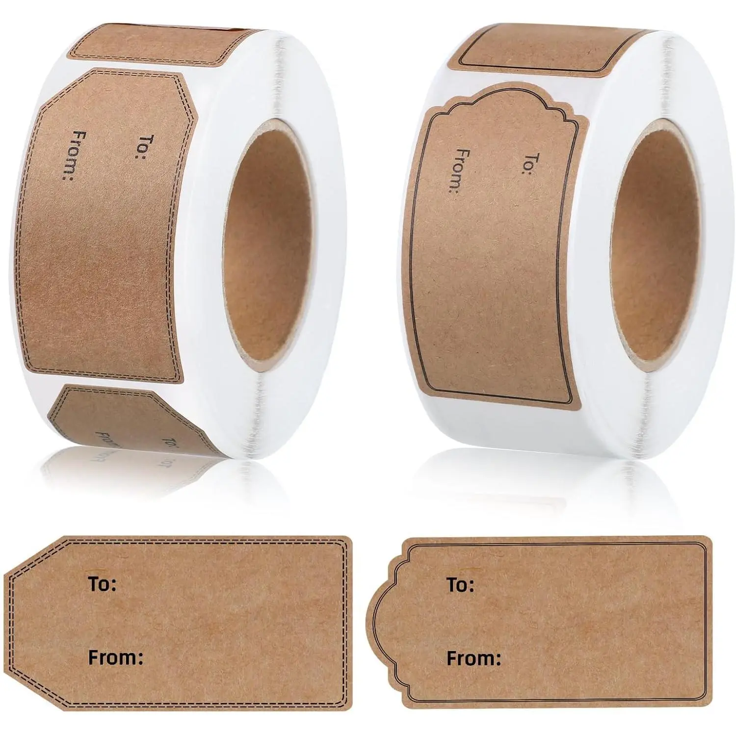 To and From Self-Adhesive Label Stickers, 600 Count Roll Pack (300 Count/Roll, 1.18"x2.36"), Brown Simple Labeling Gift Labels for Christmas Holiday Presents, Office Stationery Supplies, Cardboard/Glass