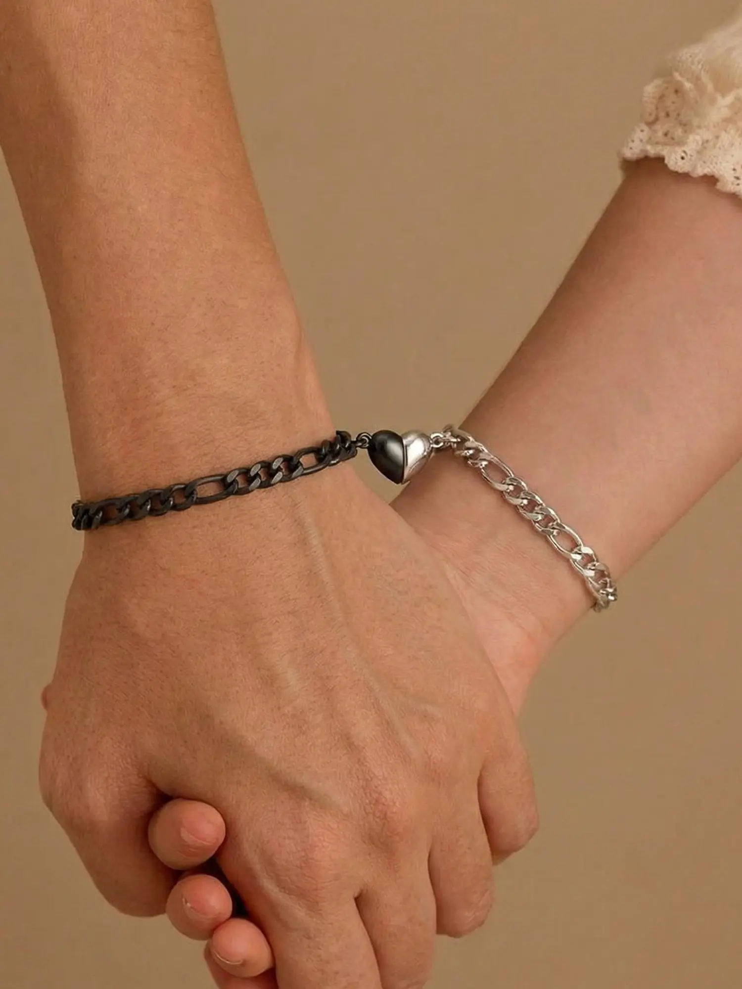 2 Pcs Magnetic Heart Couple Bracelets, Unisex Stainless Steel Fashion Jewelry, Casual Style, Perfect Birthday Gift, All Seasons Wear