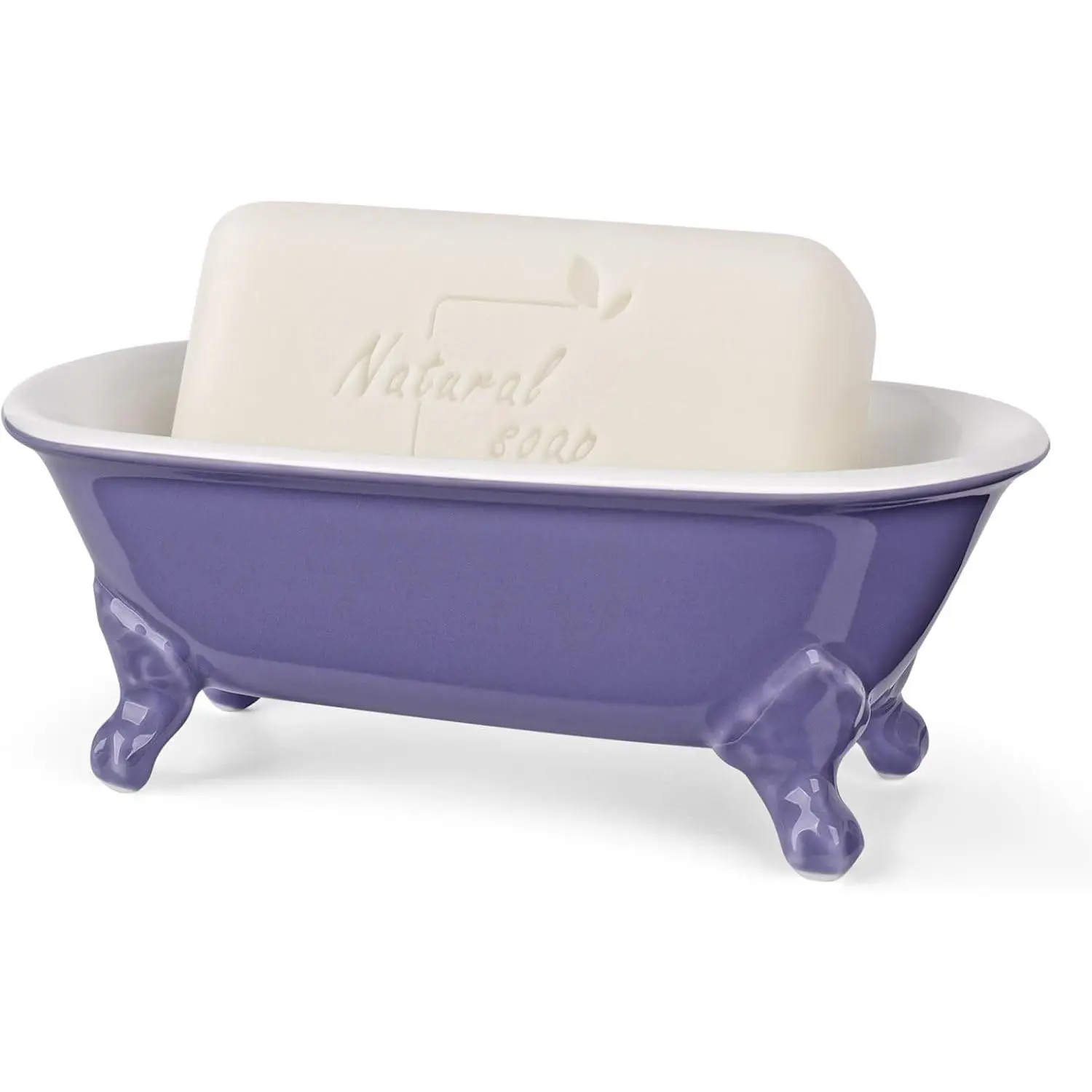 6.5" Ceramic Mini Decorative Clawfoot Bathtub Bar Soap Dish, Kitchen Sponge Holder and Shower Tray for Bathroom, 1 Pack(Jubilee)