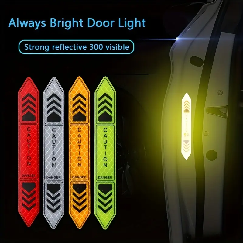 4 Pack Reflective Stickers Glow in The Dark - Car Door Open Warning Decal, Vehicle Body Decor Reflective Sticker