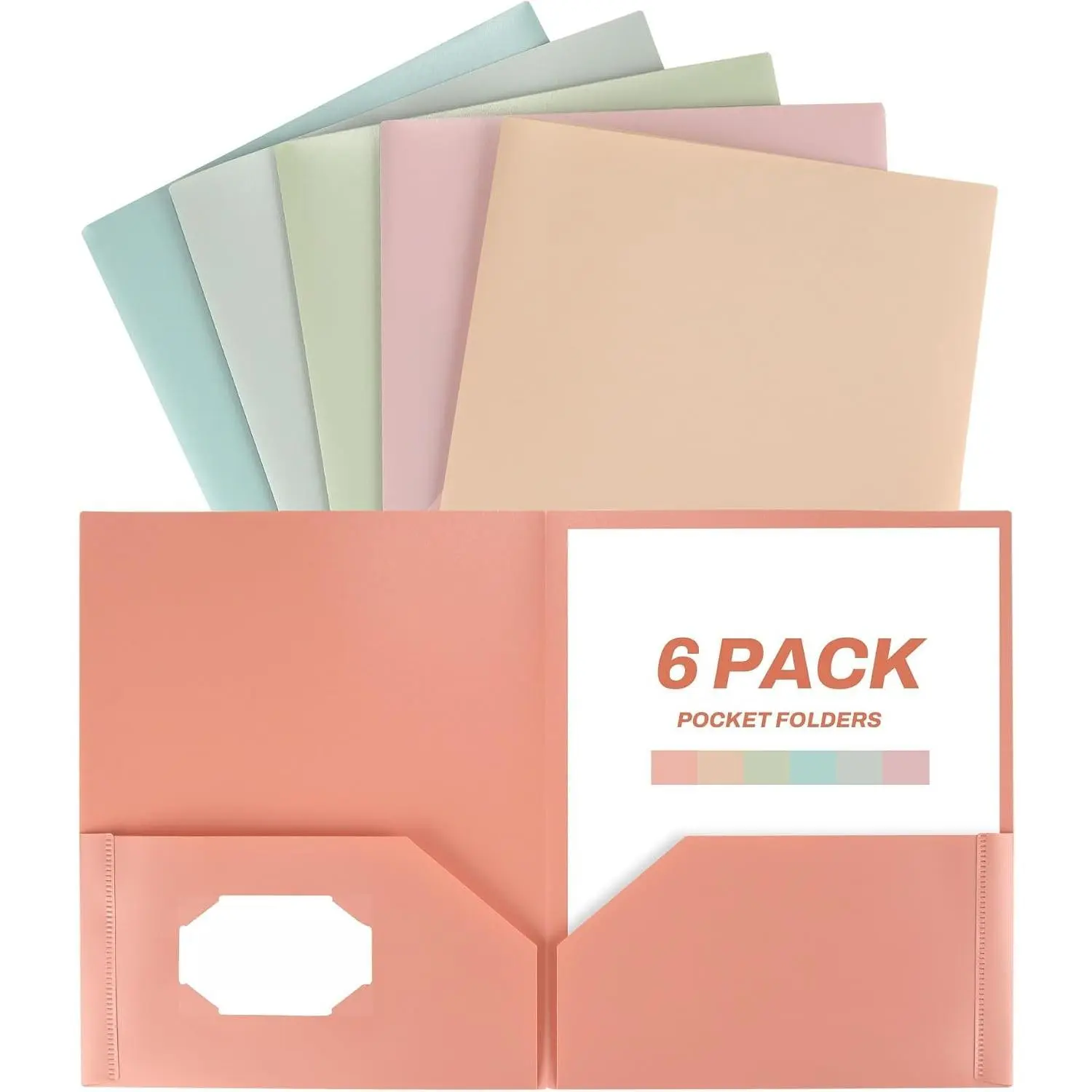 Folders with Pockets (6 Pack,  Colors), Plastic Folders with Pocket, Poly Folder for Documents Letter Size, 2 Pocket Folder for , , School, Office