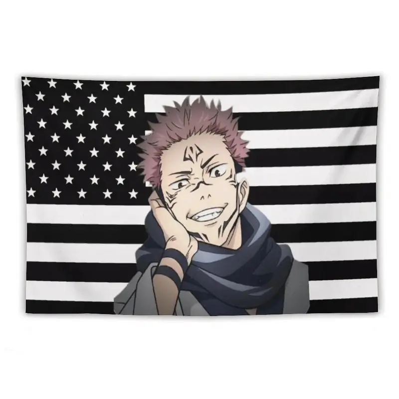 Black USA Flag Polyester Tapestry - Jujutsu Kaisen Anime Funny Room Decor Merch, Home Backdrop Tapestry with Aesthetic Design summerwins