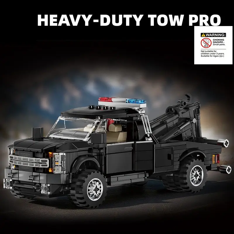 Flatbed Trailer Building Blocks Set, Assembly Blocks Set, City Car Model, Custom Truck, Transport Vehicle, Police Car DIY Puzzle Toy for Boys, Desktop Decor, Gift and Collection
