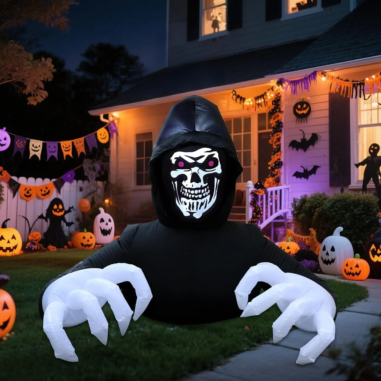 6FT Grim Reaper Halloween Inflatable Decorations Outdoor | LED Lights, Led Garden Decor, Scary Blow Up Yard Decor, Large Spooky Inflatables, For Lawn, Porch, Haunted House, Party, Graveyard
