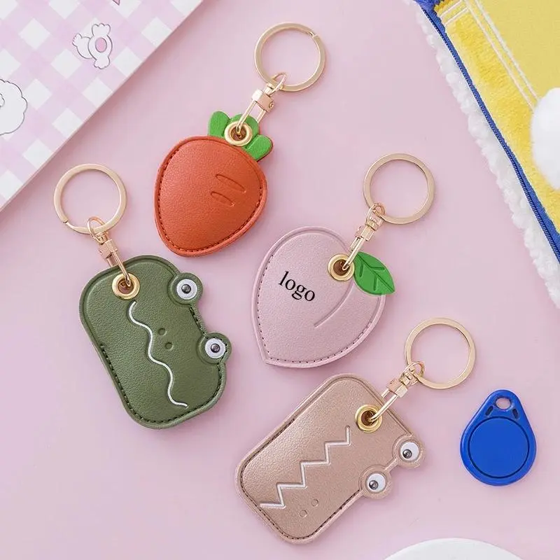 Customized Leather Keychain, Laser Etched Access Control Card Cover Keychain with Custom Logo, Animal/Fruit Cartoon Shapes, Bag Charm for Luggage & Bags Accessories, Gift, Cute, Gifts