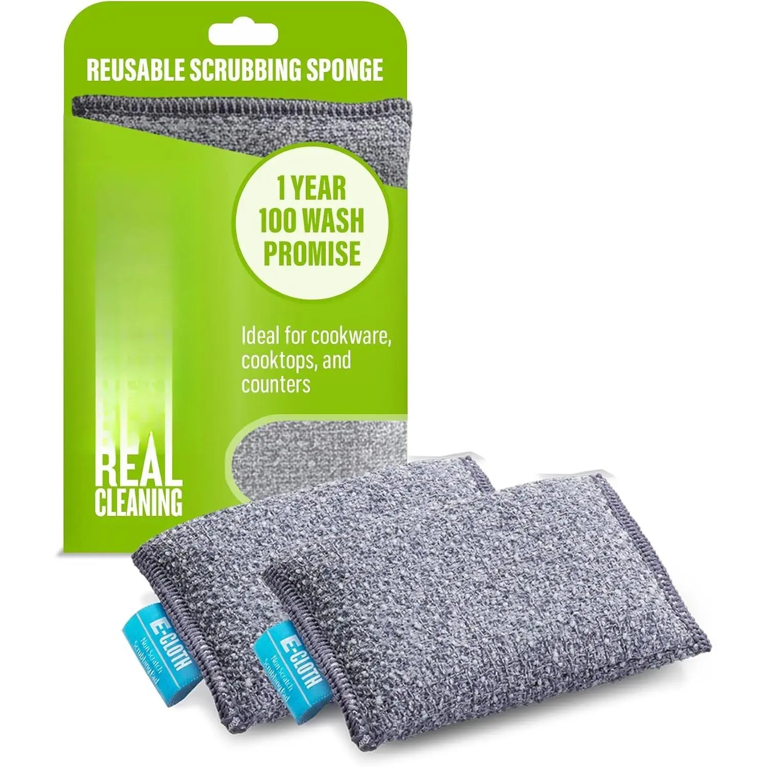 Non-Scratch Scrubbing Pads - Microfiber Sponge for Cleaning,  Kitchen Sponge for Cast Iron Dishes & Sink, Non Scratch, Multi Purpose , Machine Washable - 2 Pack