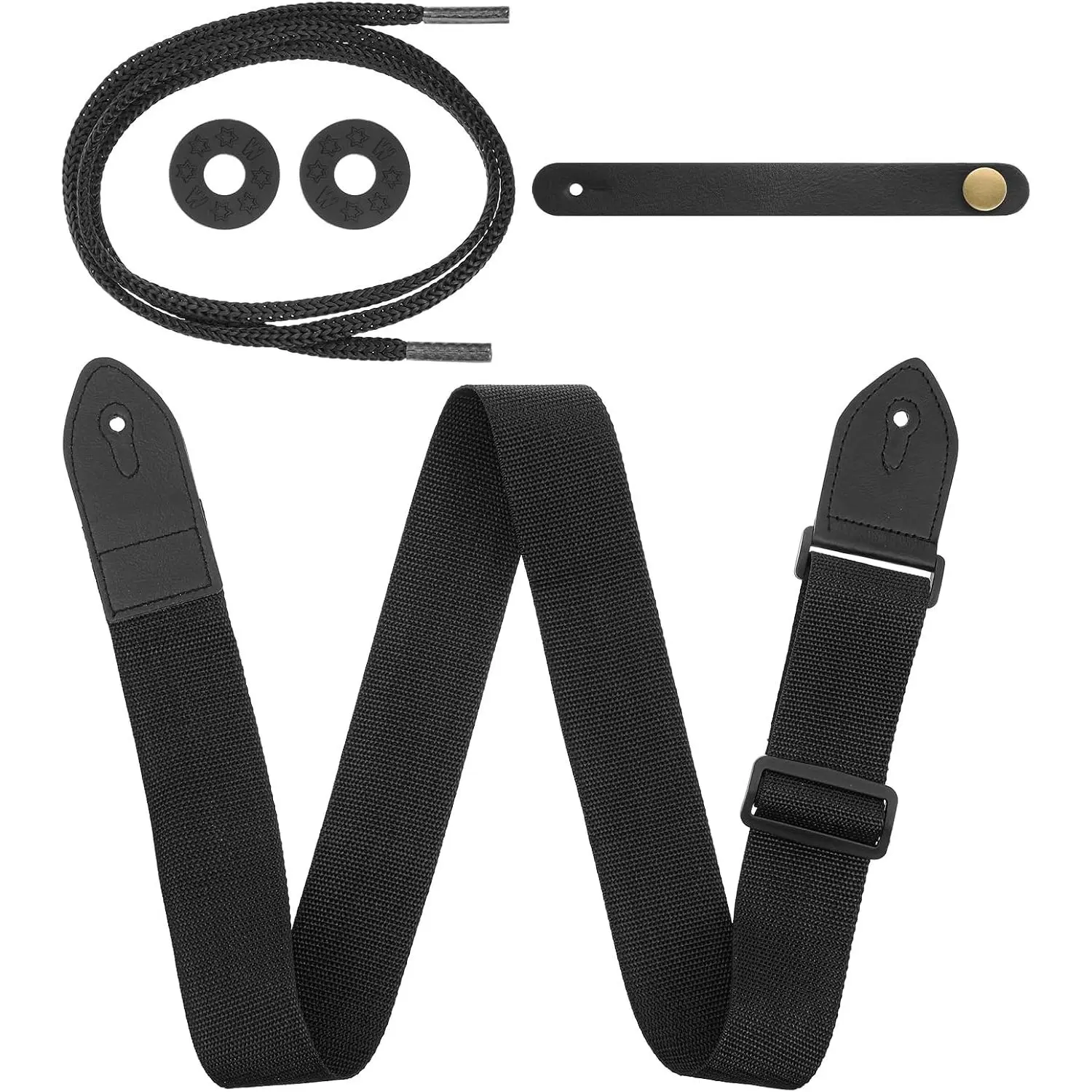 Black Nylon Guitar Strap, 1 count Acoustic Electric Guitar Straps with 1 count Free Strap Button and 2 count Straps Locks Nylon Webbing Guitars Accessories