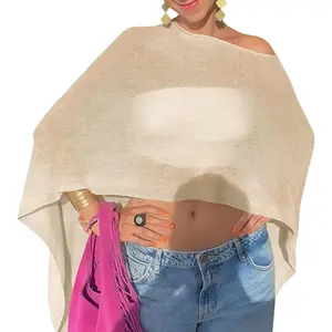 Women Sheer Poncho Top Lightweight Knit Crochet Summer Shrug Bolero Off Shoulder Going Out Beach Cover up(Gift)