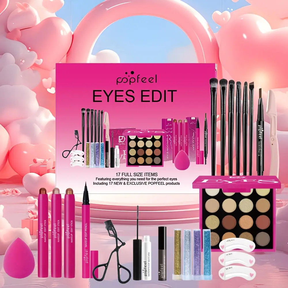 POPFEEL Professional Makeup Set — for makeup brush sets, eyeshadow palettes, lip gloss, Face makeup sets, Valentine's Day gifts, and Mother's Day gifts, includes eyeshadow sticks, concealer sticks, foundation, mascara, eyebrow pencils, and makeup tools