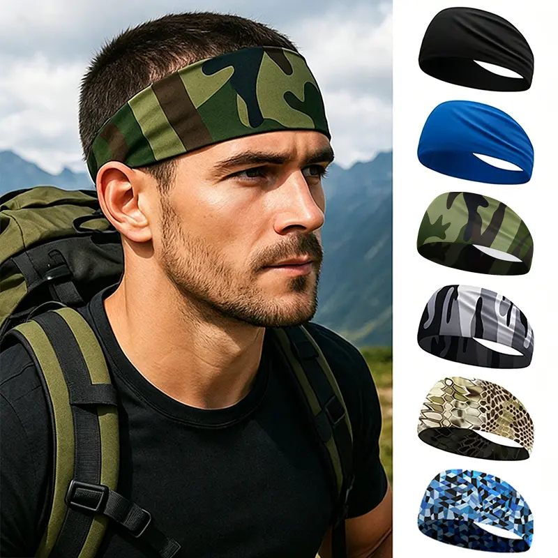 6 Pack Cooling Ice Silk Sports Headbands for Men & Women, Moisture Wicking Quick-Dry Athletic Sweatbands, Breathable Stretch Non-Slip Workout Headbands for Running, Gym, Yoga, Cycling, Basketball, Tennis & Daily Fitness