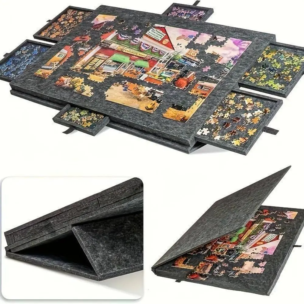 Folding Puzzle Table with Sorting System – Lightweight, Portable Felt Puzzle Board with 6 Sorting Drawers (for Puzzles Up To 1,000 Pieces)
