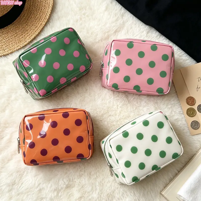 New Glossy Polka Dot Mini Makeup Pouch, Waterproof PVC Hand Coin Purse, Portable Travel Sanitary Napkin Storage Bag, Multi-purpose Small Organizer for Daily Carry & Vacation