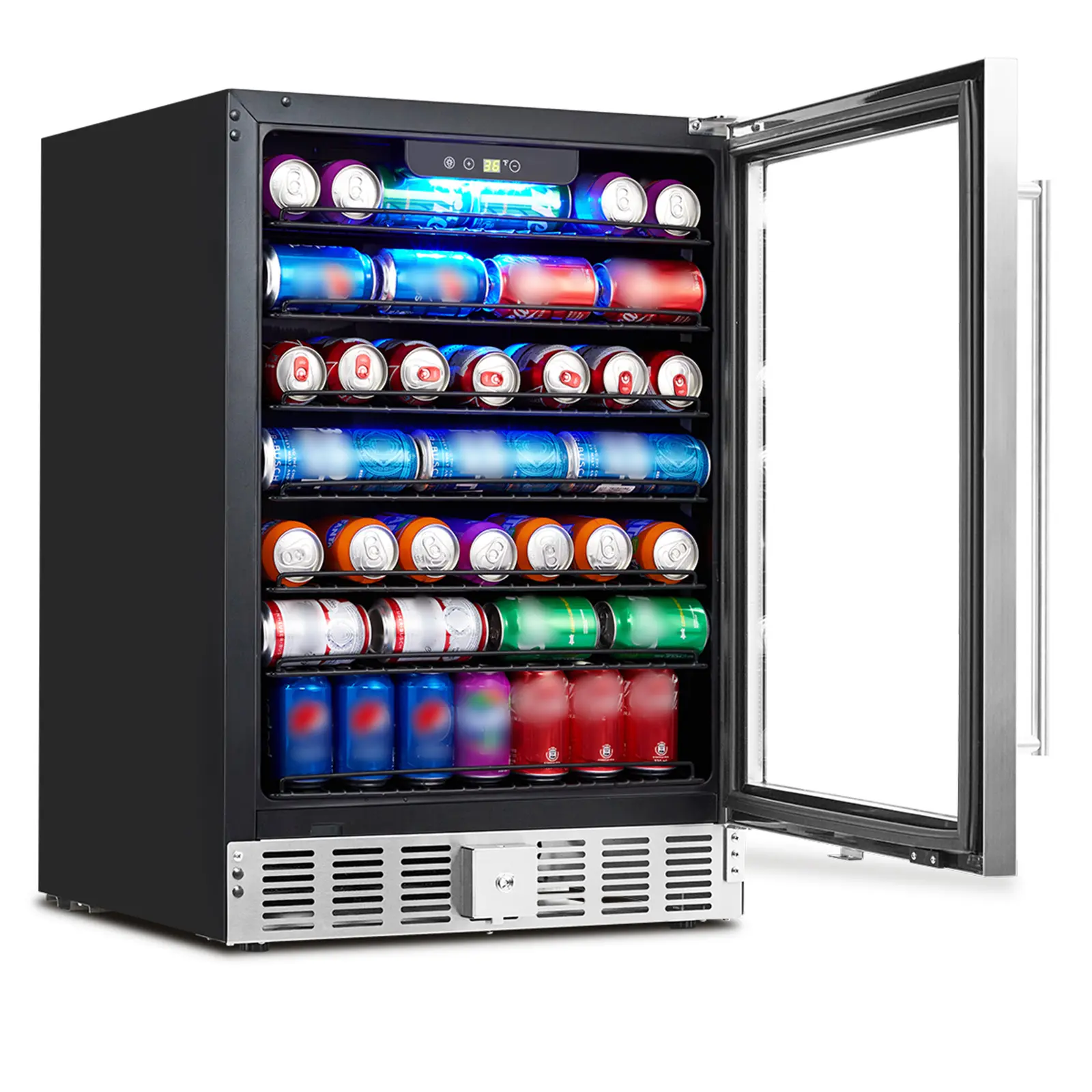 24 Inch Beverage Refrigerator – 5.1 Cu.ft Drink Cooler, 166 Can Capacity, Under Counter Beer Fridge, 36–60°F Digital Temperature Control, Compressor Cooling, Safety Lock-party gift