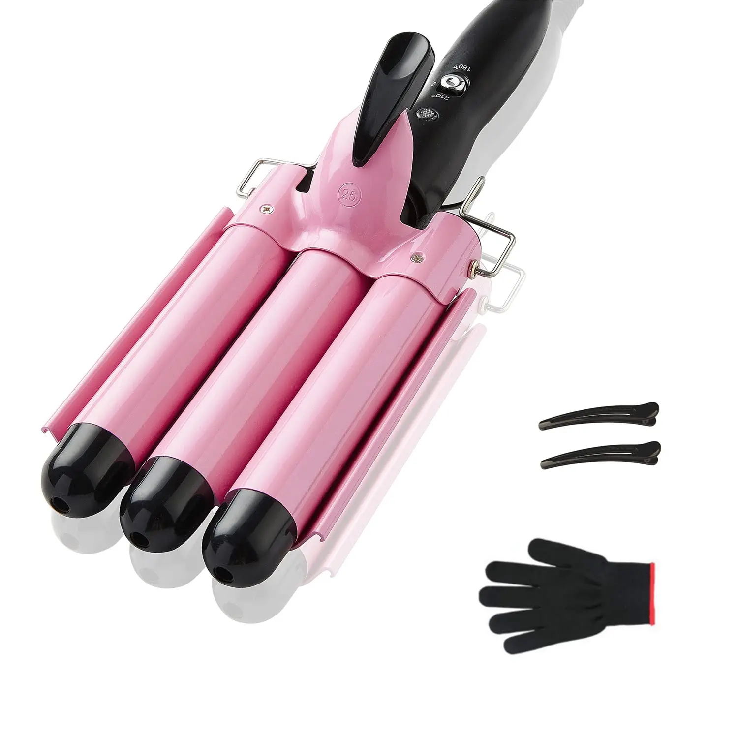 Women's 1in Ceramic Coated 3-Barrel Hair Curler - Pink Crimping Waver with 2 Temp Modes, Frizz Control, Global Voltages, Ideal for Home Supplies, Festive & Party Gift Use, Co
