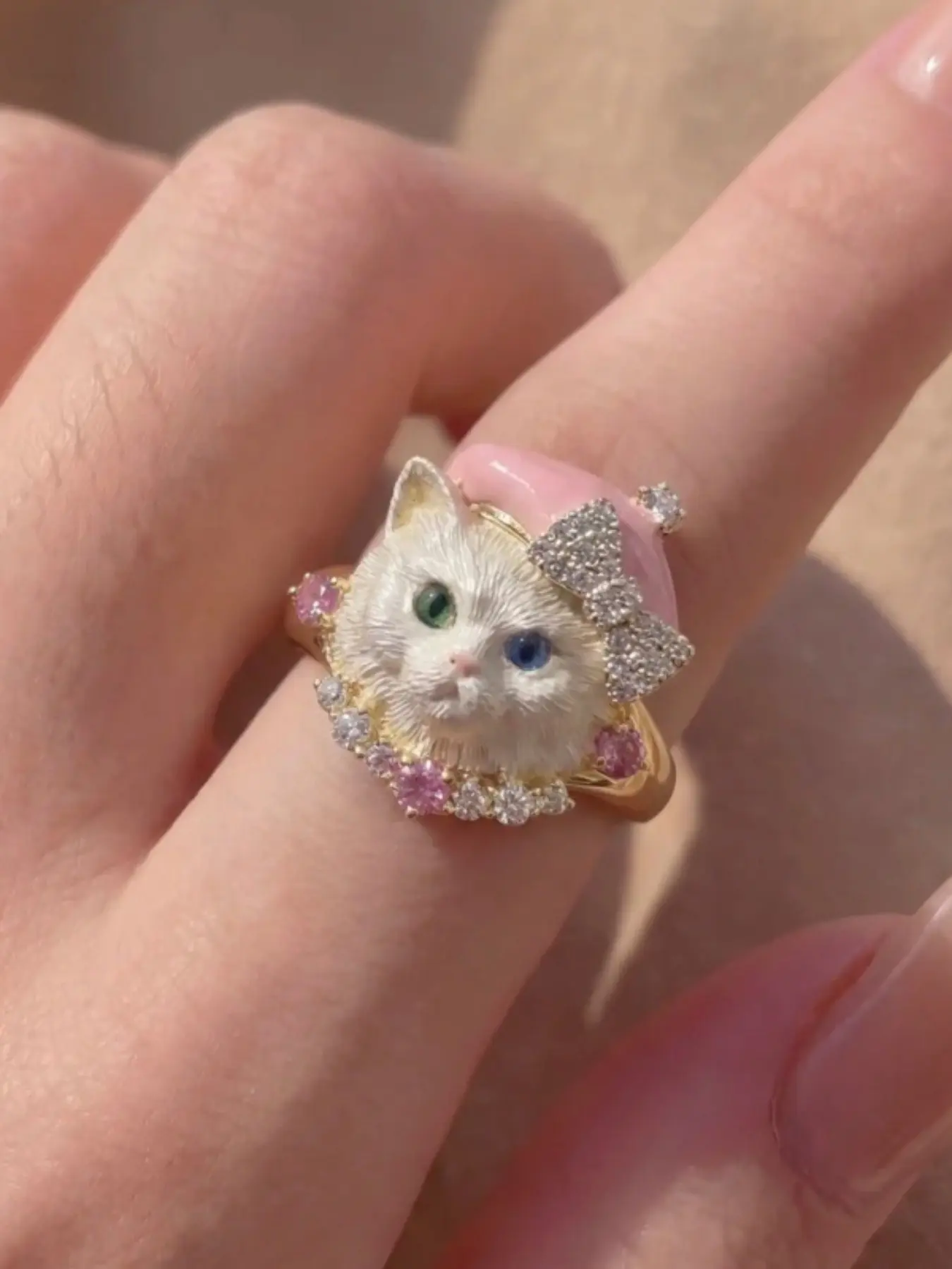 Cute Cat and Dog Zircon Ring, Intricate Wire Sculpture Design, Sweet Heart Gift for Girlfriend, Perfect for Girls to Wear