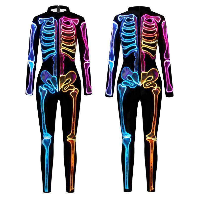 Blue Butterfly Cloak Skeleton Jumpsuit Halloween Cosplay Costume Witch Bodysuit Women Catsuit Funny Carnival Performance Outfit