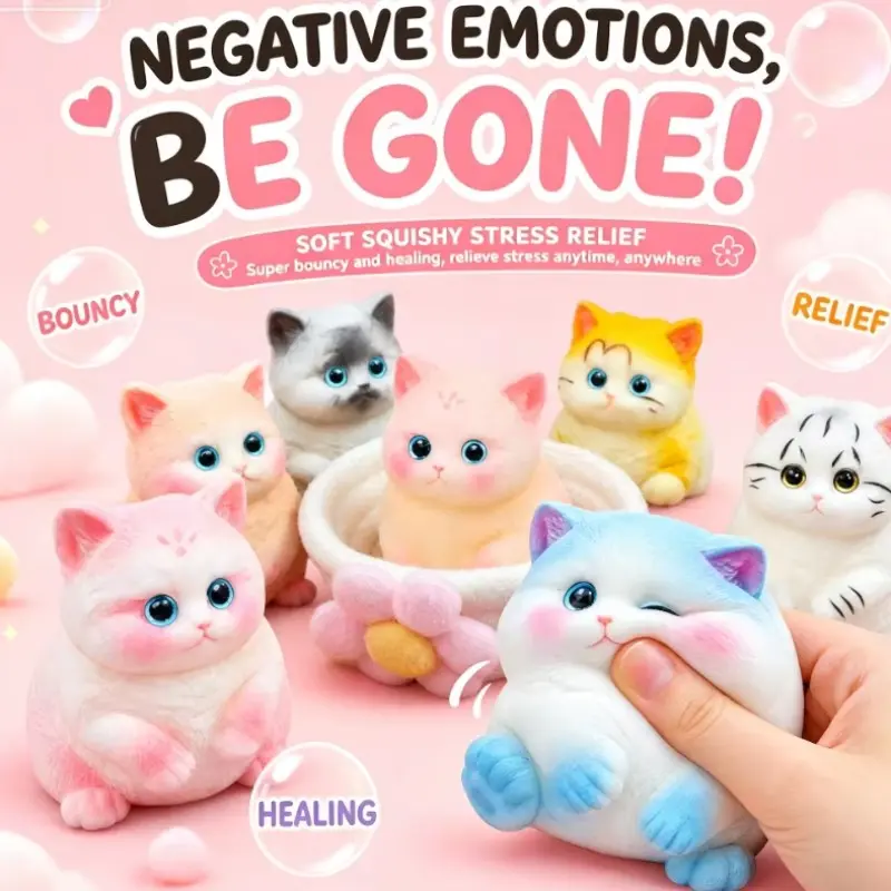 Realistic Cat Cute Squishy Stress Relief Toy, Silicone Soft Cat Squeeze Toy, Ideal for Kids and Adults, Perfect Gift for Holidays and Birthdays