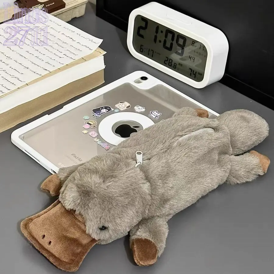 3D Platypus Plush Pencil Case Soft Fluffy Zipper Pen Bag Large Capacity Stationery Storage Pouch Kawaii Stuffed Toy Student School Gift