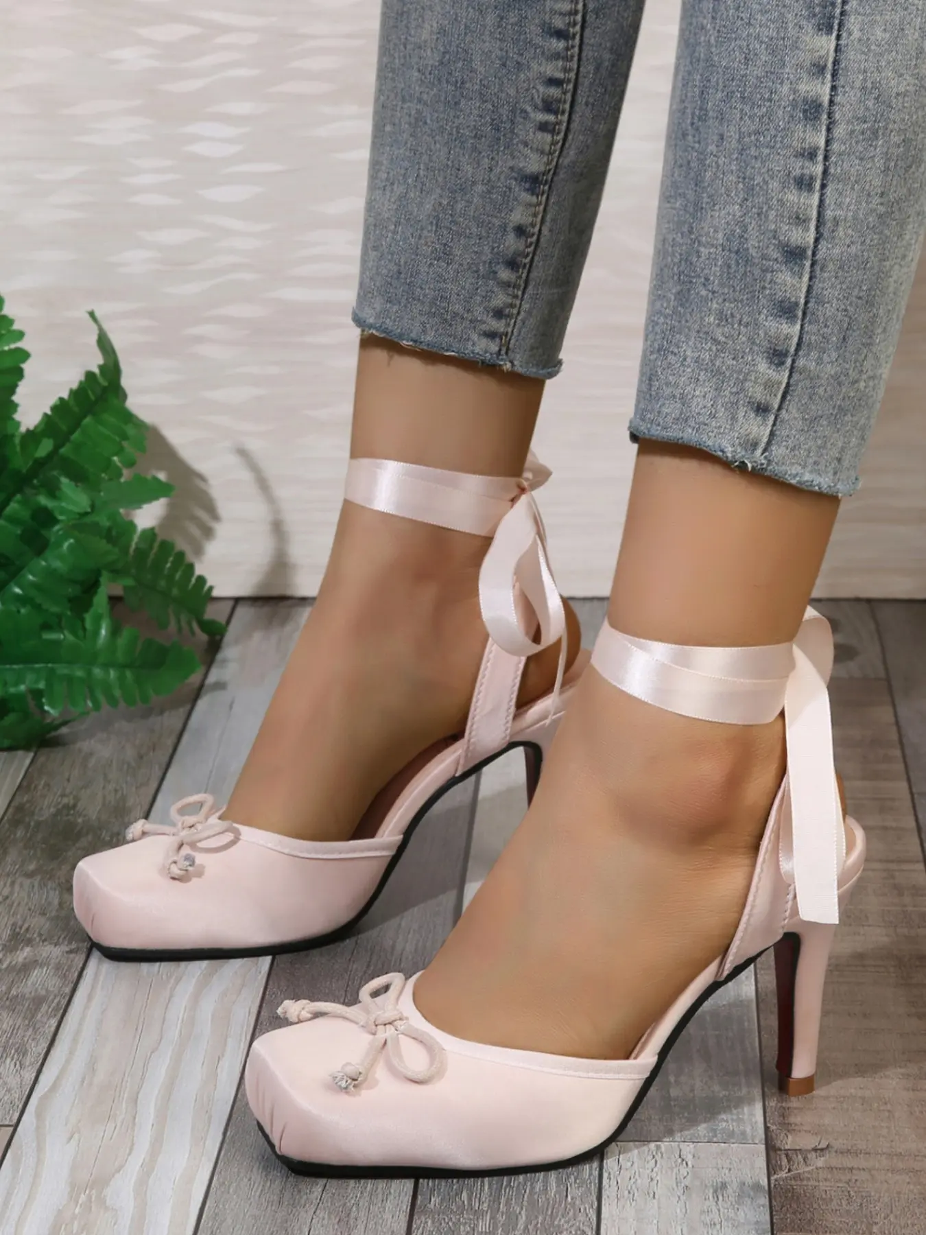 Women's Ballet High Heel Shoes, Square Toe Satin Mary Jane, Lacing Design, Elegant Ballet Style, Perfect for Parties and Dancing