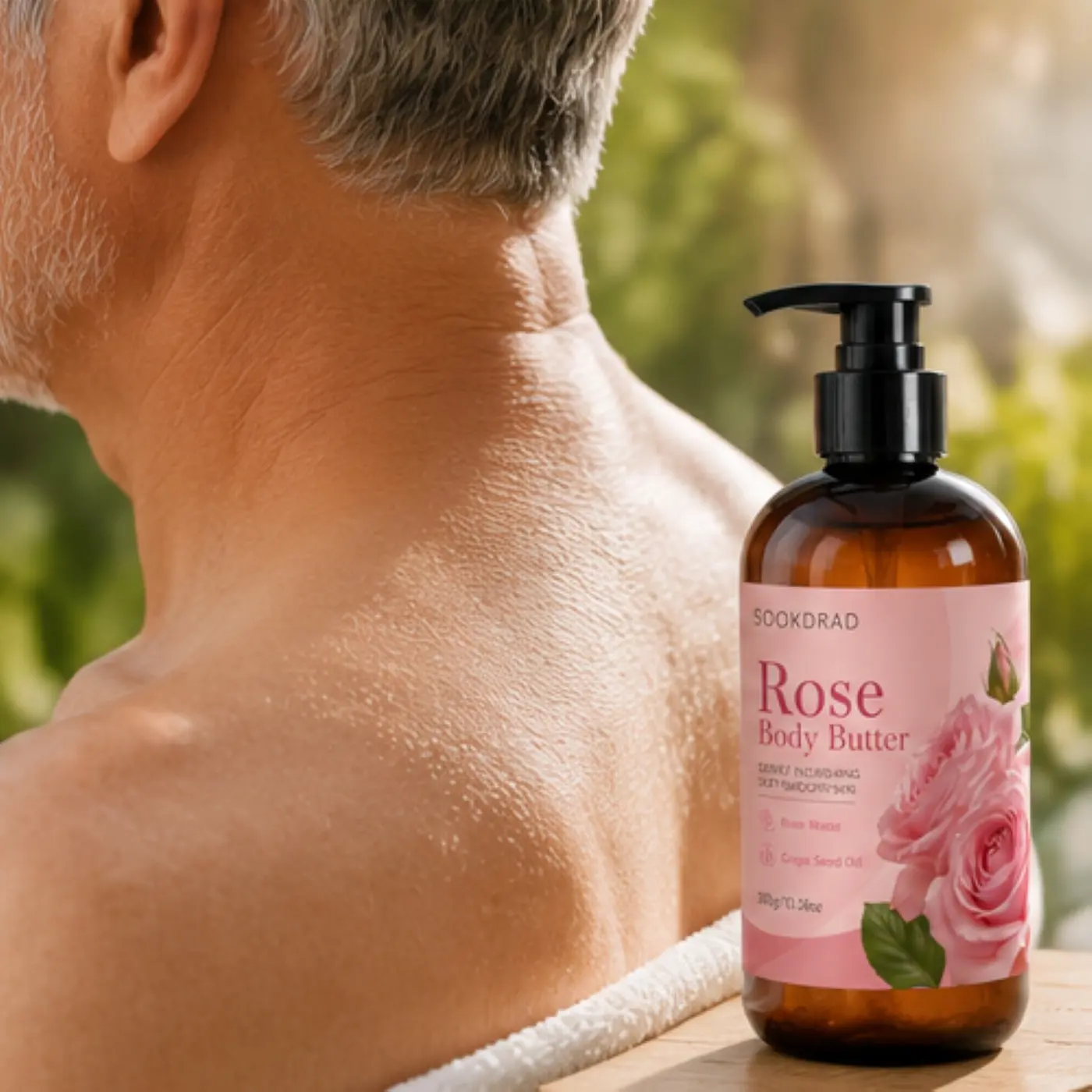 Rose Body Butter, Rose Water, Grape Seed Oil, Deeply Nourishing, Soft Smooth Skin, Body, 300g/10.58oz