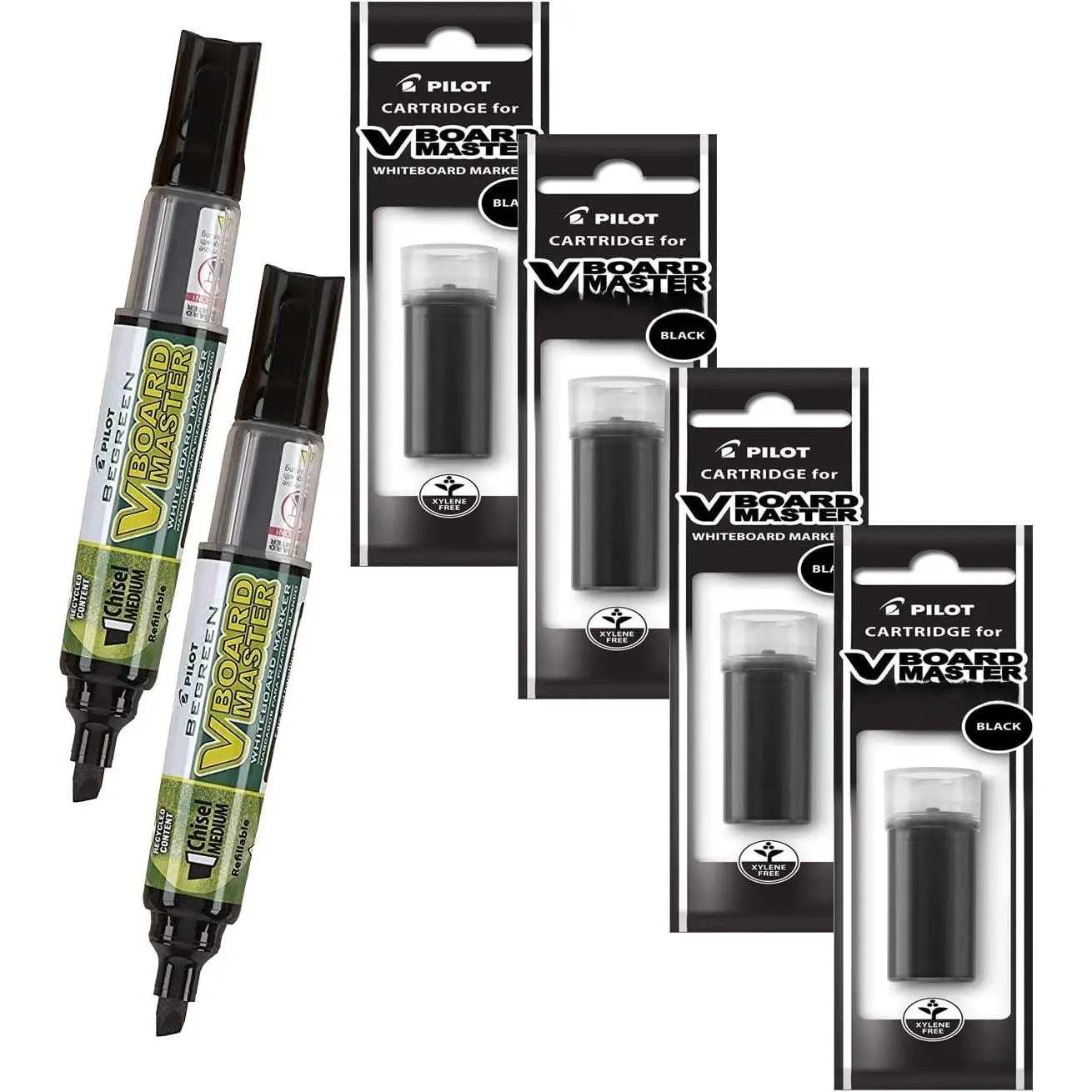 Refillable Dry Erase Markers,  , 2 Black Ink Chisel Tip Markers with 4 Refills, P1a439146p
