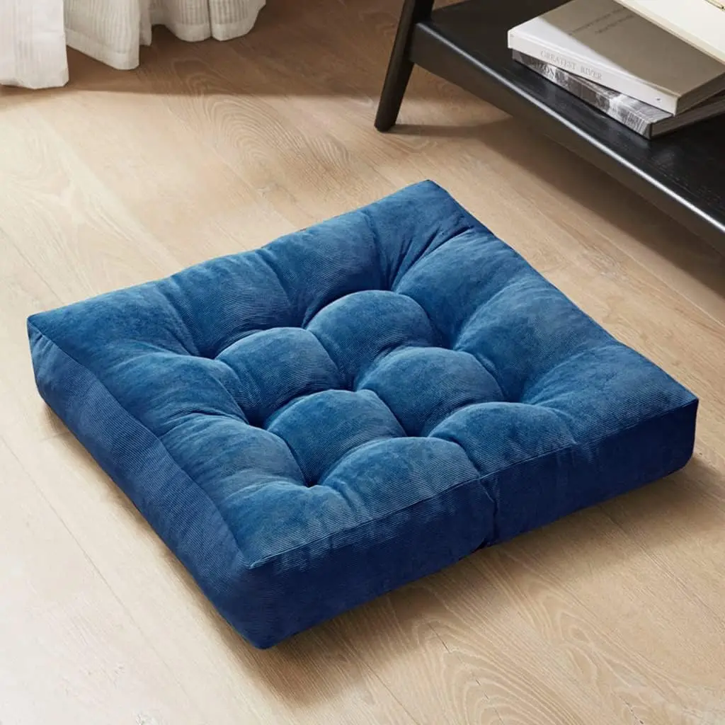 22x22 in Modern Tufted Corduroy Square Large Foam Fill Pillows for Adult Seating, Living Room Tatami, Navy Blue