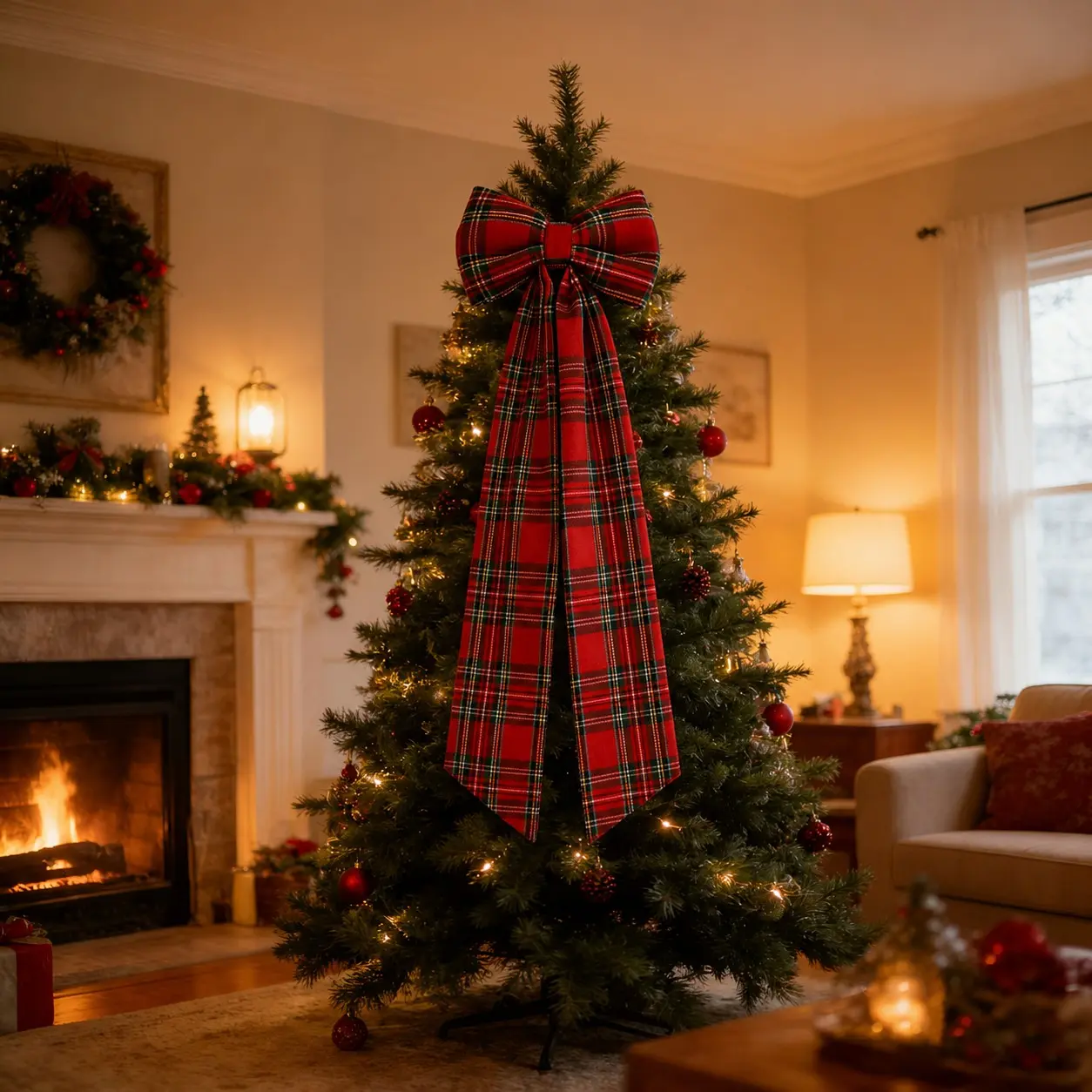 Large Christmas Bows for Wreath,Vintage Red Buffalo Plaid Wreath Bow Xmas Decor Bows for Front Door, Classic Burlap Ornament Tree Topper Bows for Christmas Indoor Outdoor Decor