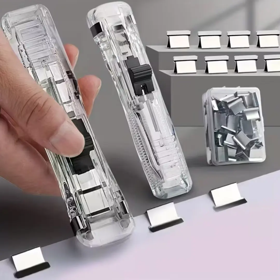 Portable Binder Clip Stapler with 50 Small Clips, Ideal for School, Office, Home, Non-Damaging Paper Clip Dispenser, New Condition