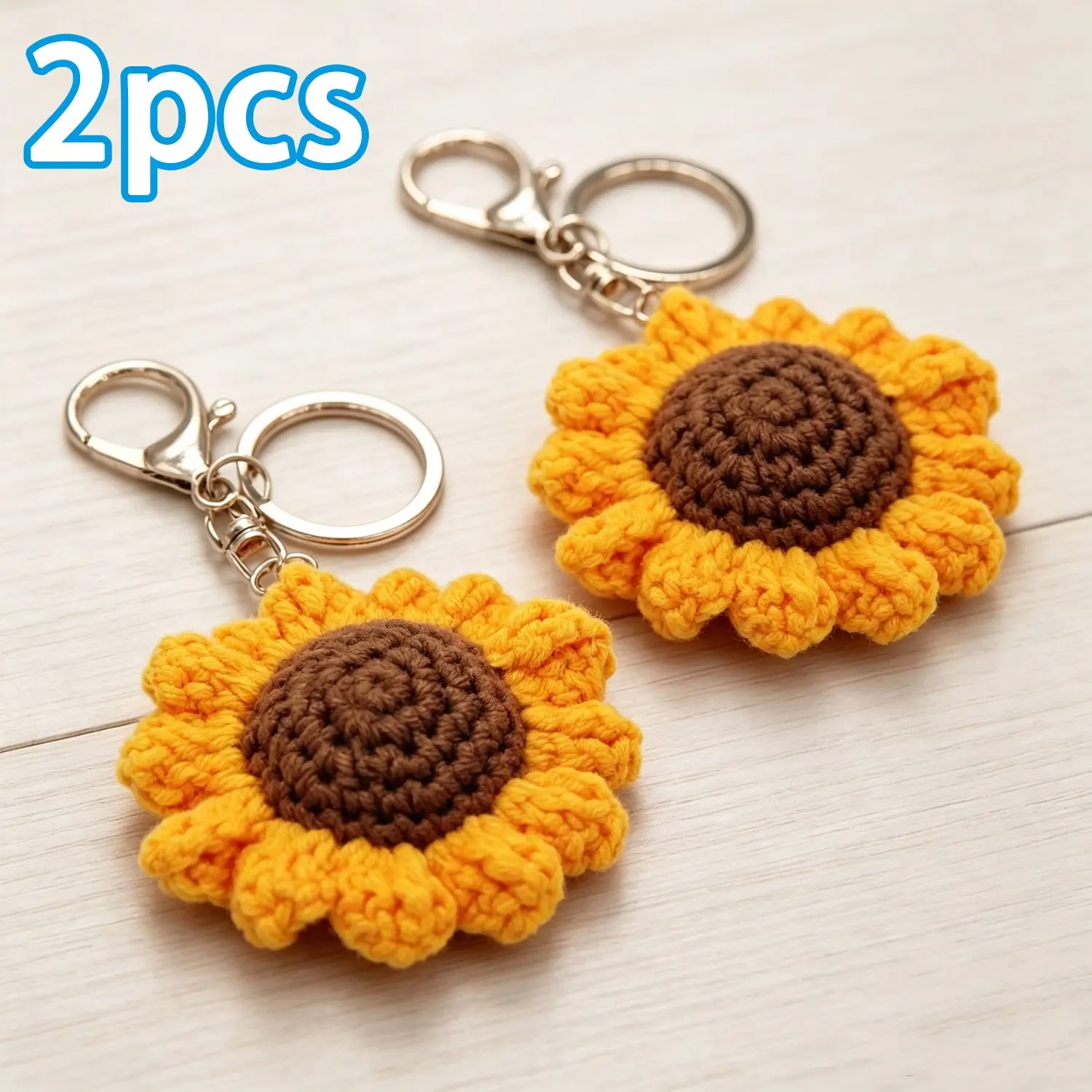 Handmade Sunflower Keychain, Crochet Key Ring for Wallet, Keys, Backpack, Car, Phone, Perfect Gift for Friends, Sisters, Graduation, Birthday, Keychain Cute