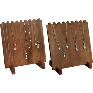 Set of 2 Wood Necklace Jewelry Display Stand for 8 Necklaces, Necklace Display Holder Organizer, Brown Color