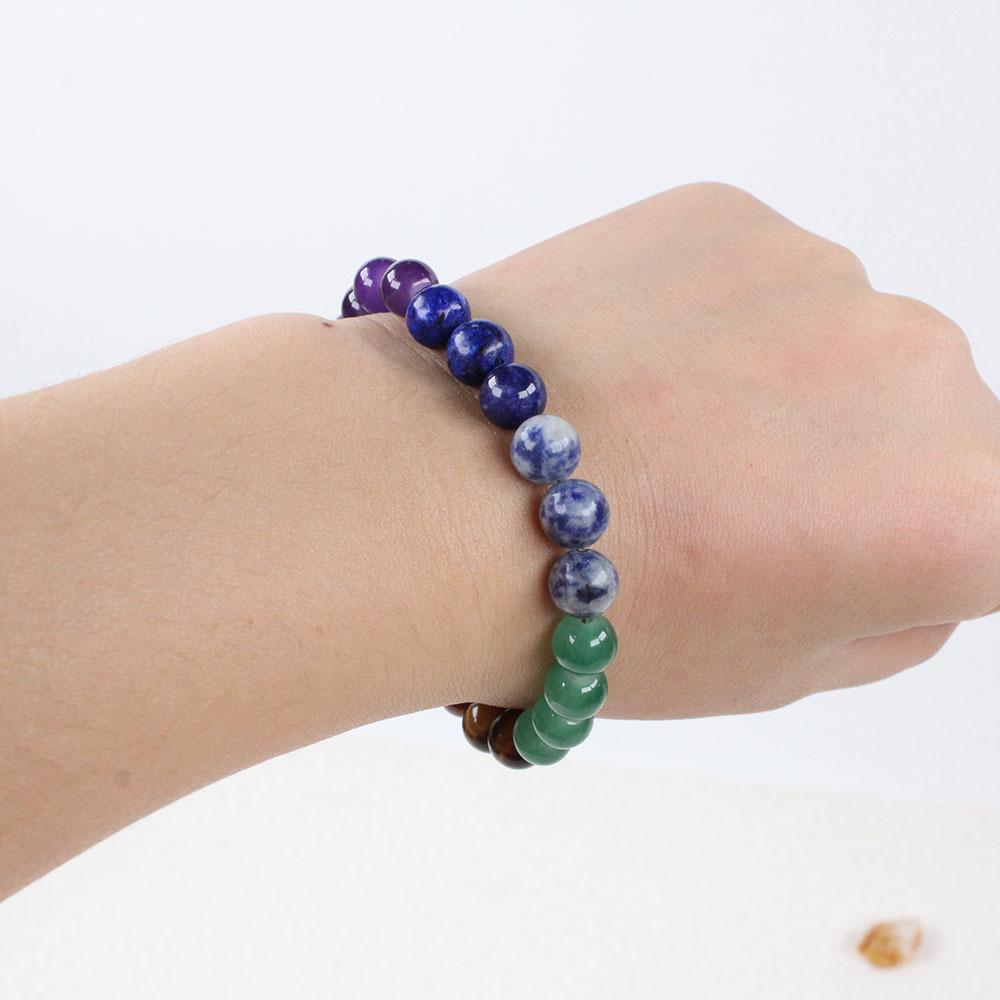 7 Chakras Natural Stone Beaded Bracelet for Women Men, Yoga Meditation Energy Balance Healing Crystal Lava Rock Diffuser Bracelet, Reiki Anxiety Relief Jewelry Gift