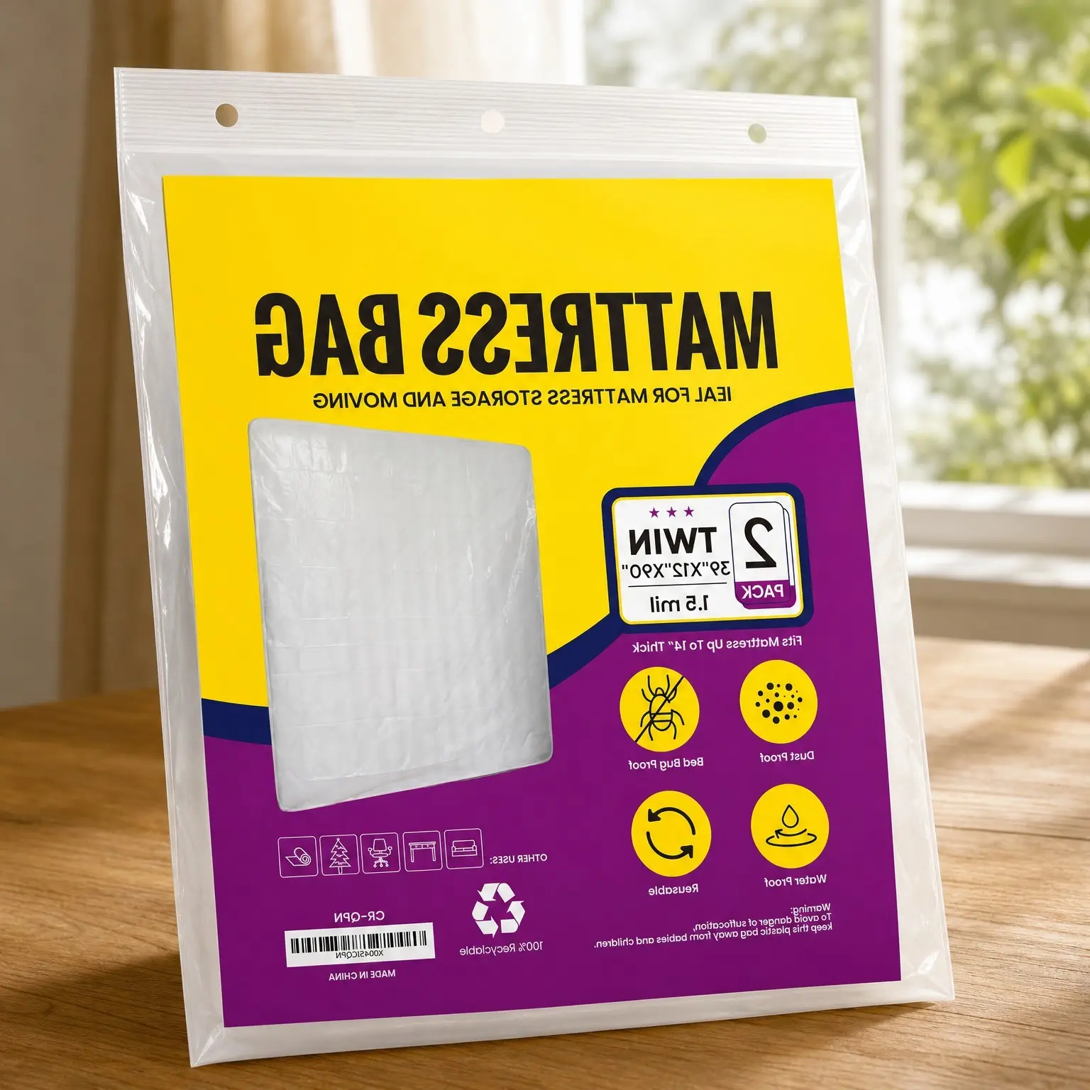 2-Pack Twin Mattress Bags for Moving, Disposal & Storage – Waterproof Plastic Mattress Protector CoversGift