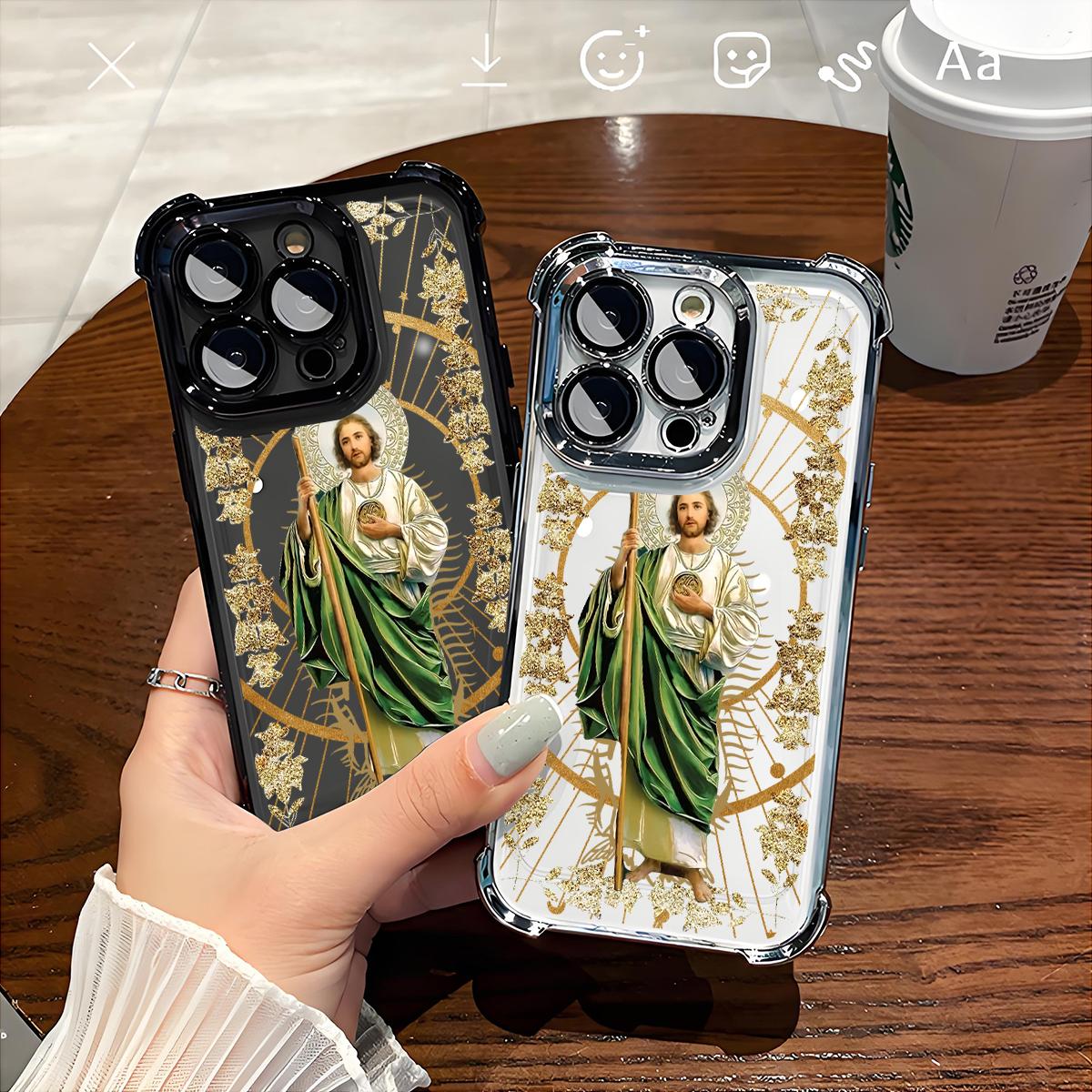 St. Jude Pattern Phone Case, Electroplated Cover with Airbag Shockproof Slim Soft TPU Cover for iPhone 11 12 13 14 15 16 Pro Max Plus Cellphone Shell
