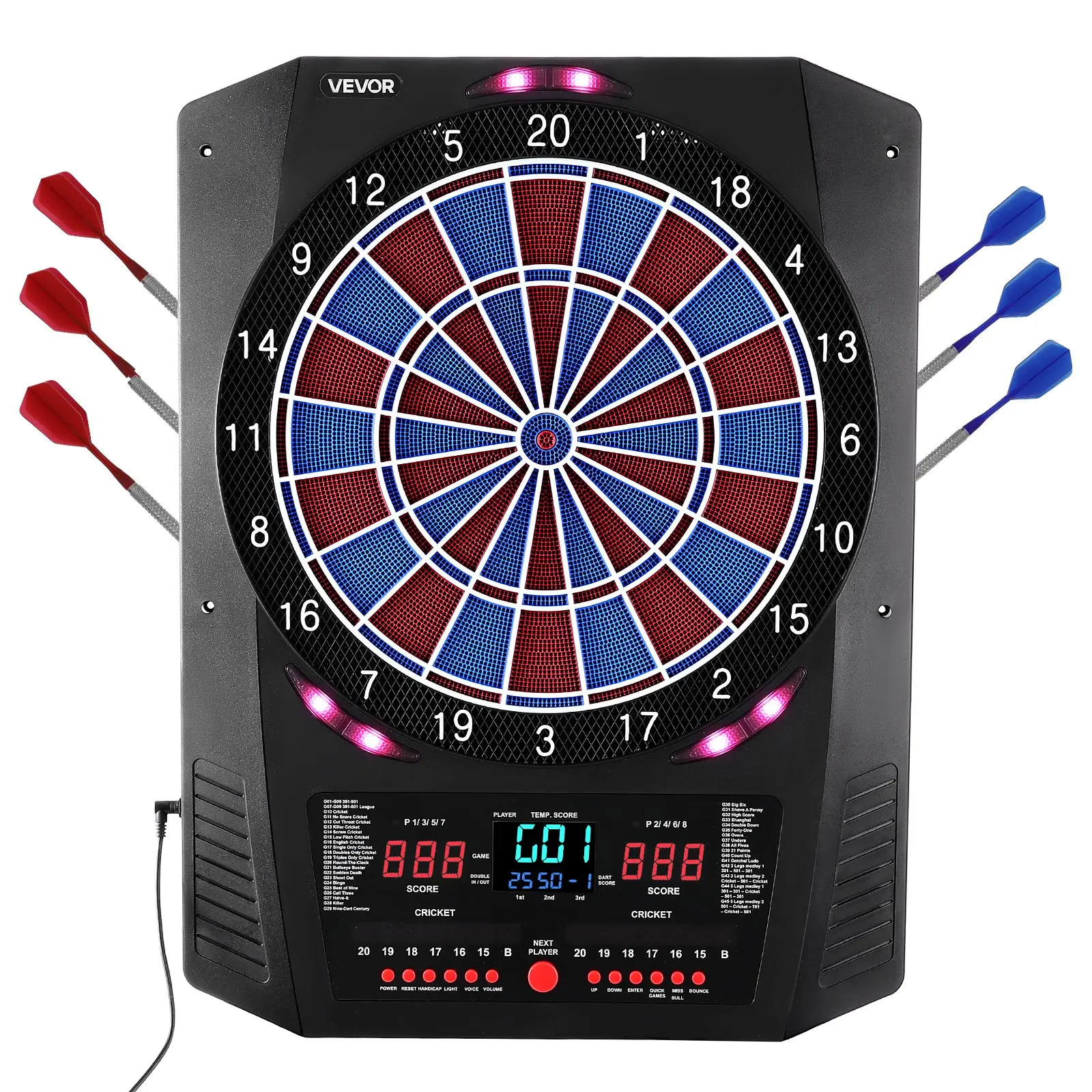 VEVOR Electronic Dartboard, 13.5 inch Target Dartboard with 45 Games 474 Variations for Up to 8 Players, Includes Darts (6 Shafts with Flights, 50 Soft Tips), Color LED Screen for Home Party Use, Bar
